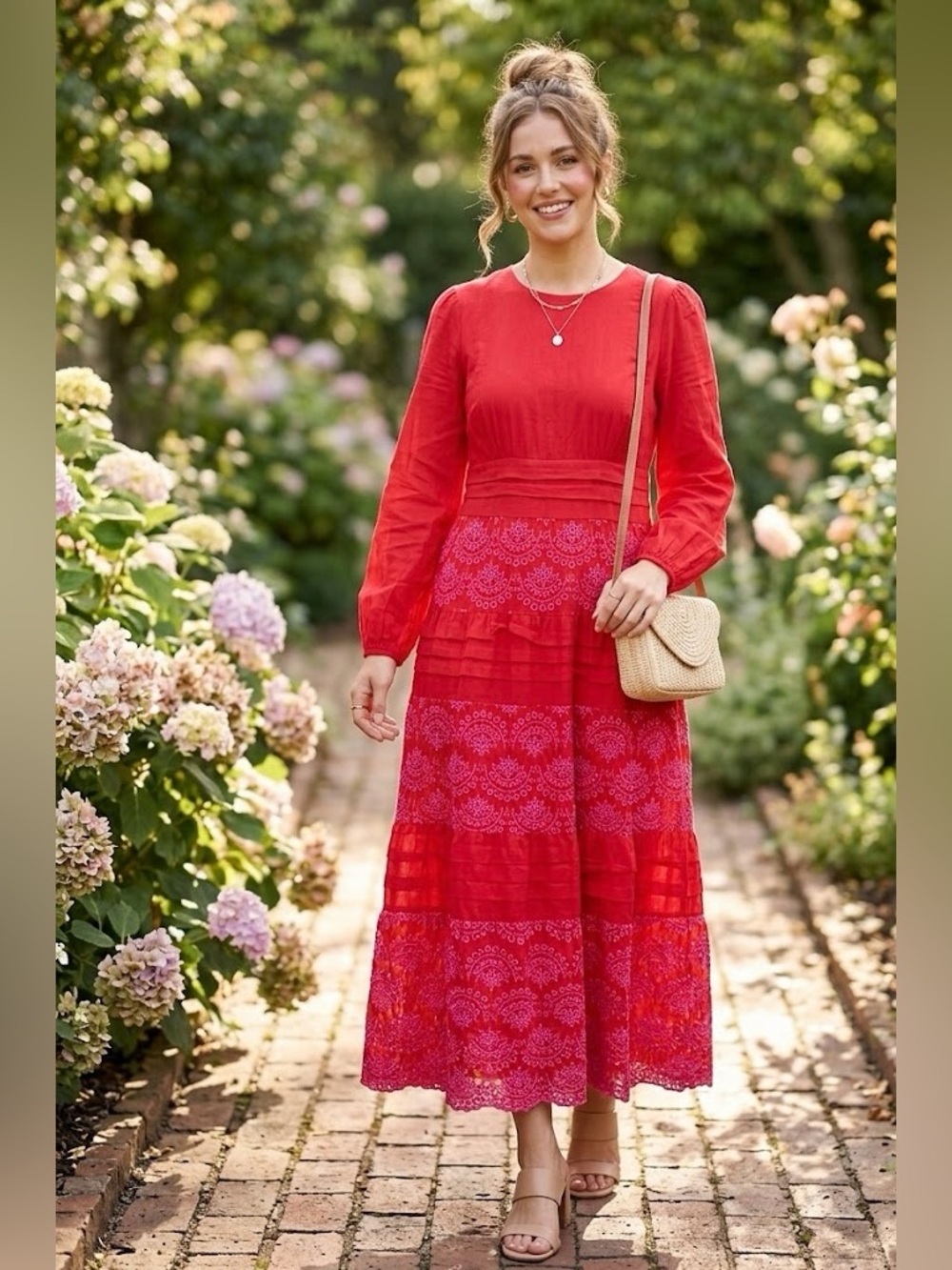 Pomander Place Red Eyelet Lola Maxi Dress Size XXXL